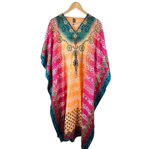 Pure Rock Vibrant Boho Swim Cover Caftan or Mumu – Free Size